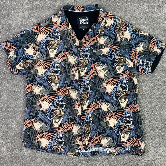 Liquid Death Hawaiian Shirt Screaming Skeleton Skull Men's XL Fits Short Large - Picture 1 of 10